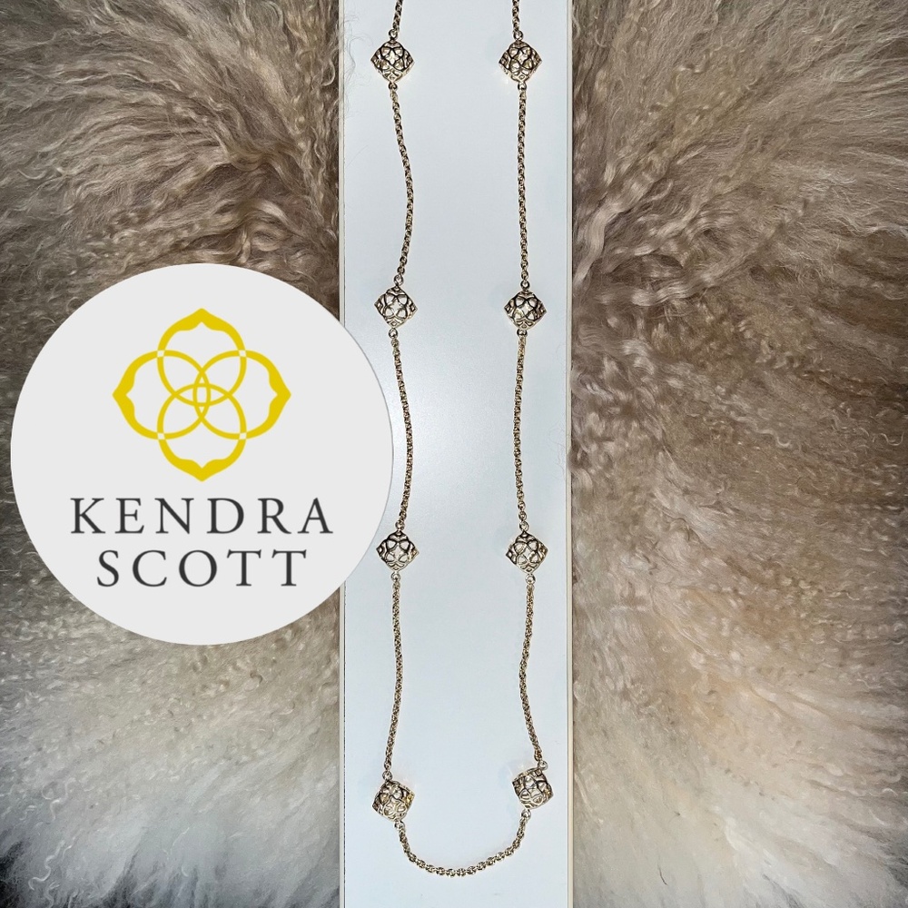 Kendra Scott Necklace Nemera Logo Medallion Long Station Chain, Gold